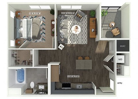 a floor plan with a bedroom and a living room